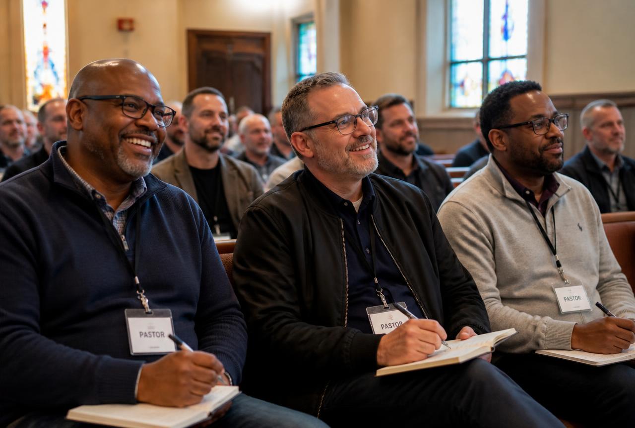 Pastors taking notes during a teaching session